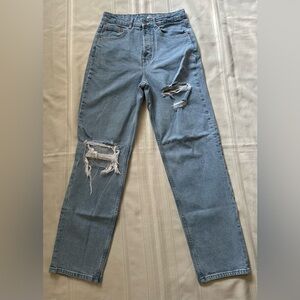 Divided Denim Straight Leg Jeans with Distressed Details